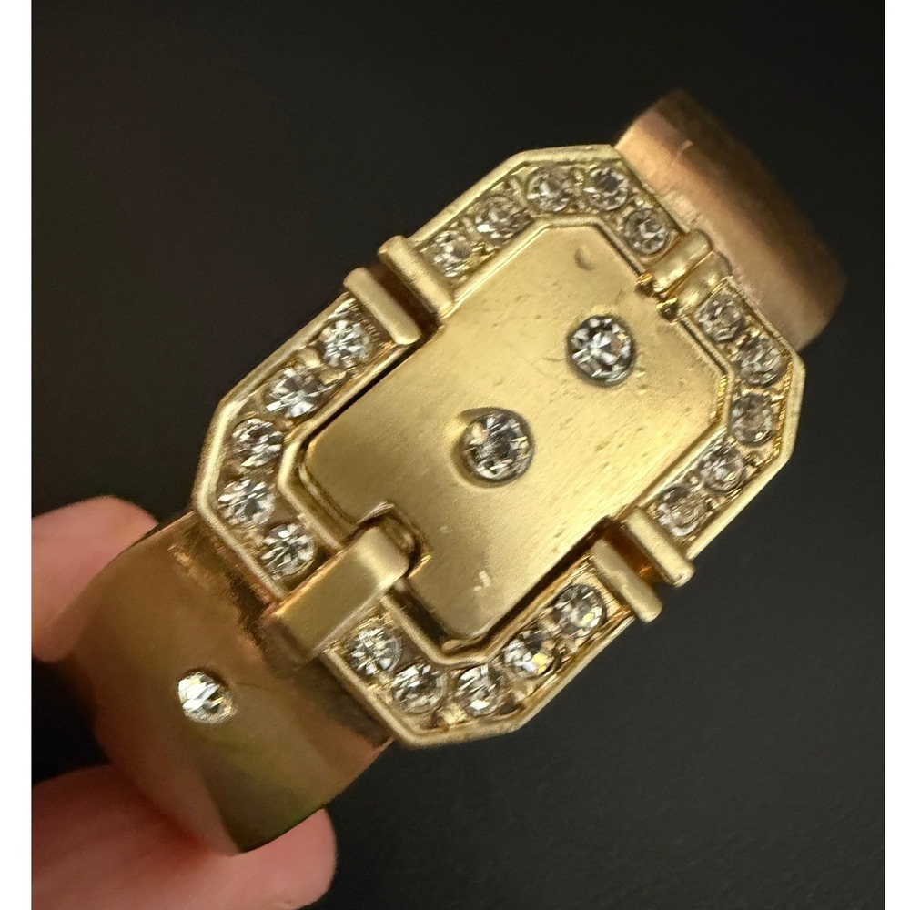 Rhinestone Bangle Bracelet Buckle Gold Tone